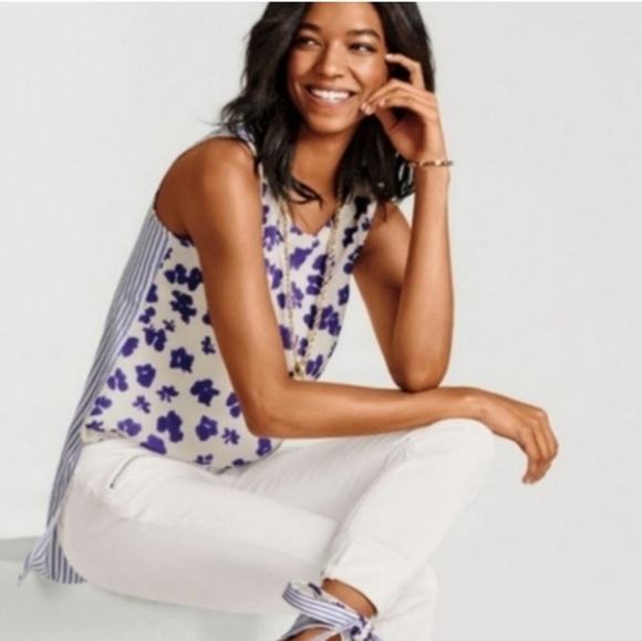 CAbi Tops - Cabi Blue White Floral Striped Sleeveless Hi Lo Top. Size M